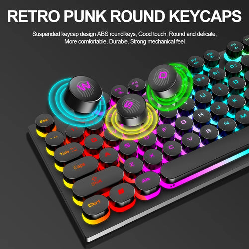 104 Punk Round Keys USB Wired Gaming Keyboard Mouse Combos