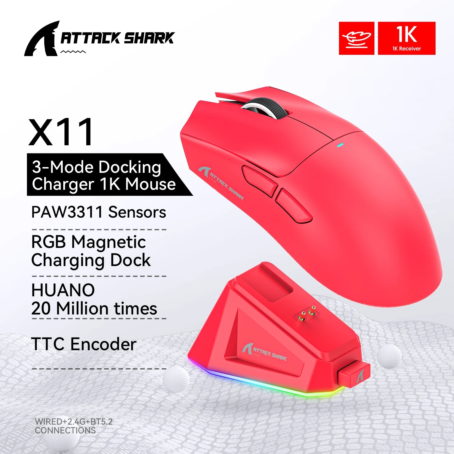 ATTACK SHARK X11 Gaming Mouse Mouse 22000 DPI,PAW3311 Sensor,BT/2.4G