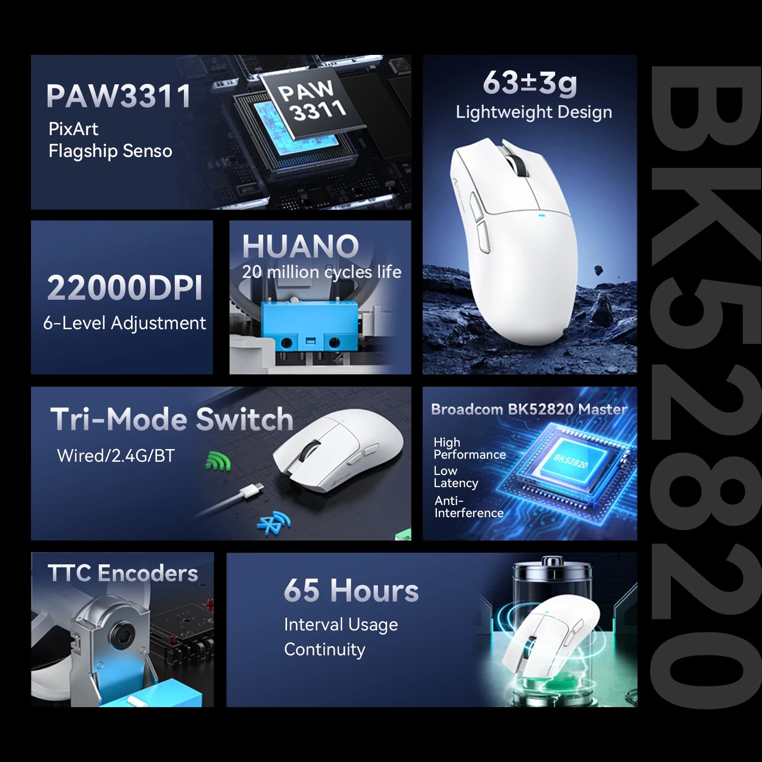 ATTACK SHARK X11 Gaming Mouse Mouse 22000 DPI,PAW3311 Sensor,BT/2.4G