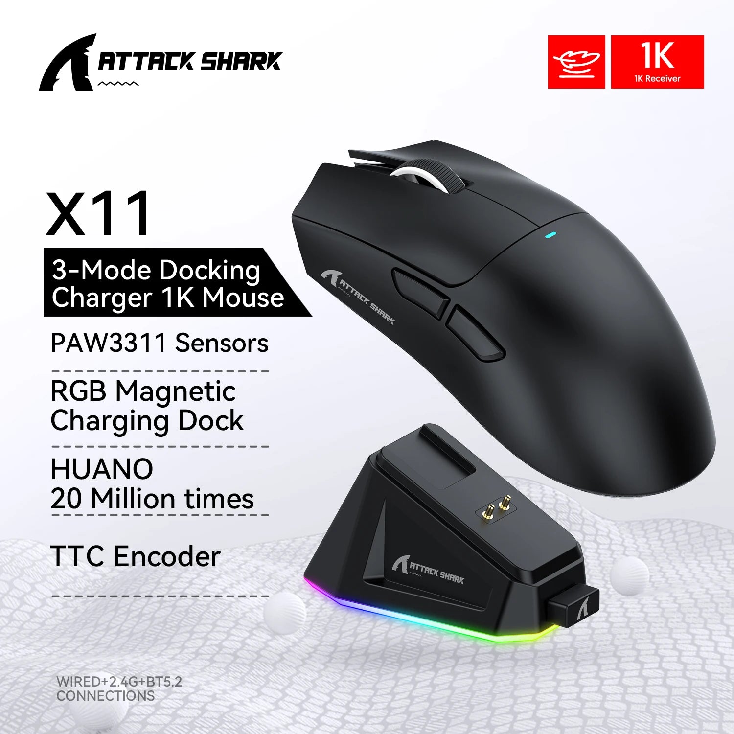 ATTACK SHARK X11 Gaming Mouse Mouse 22000 DPI,PAW3311 Sensor,BT/2.4G