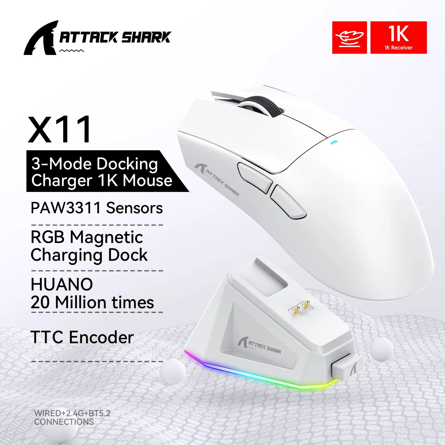 ATTACK SHARK X11 Gaming Mouse Mouse 22000 DPI,PAW3311 Sensor,BT/2.4G